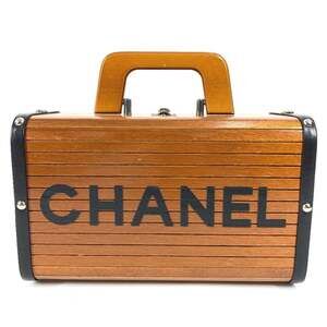 CHANEL Vintage CC Coco Mark Logo Vanity Bag, Box Handbag, Wood, Women's, Brown